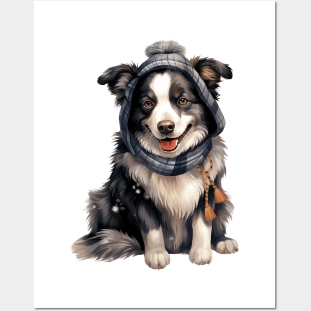 Winter Border Collie Dog Wall Art by Chromatic Fusion Studio